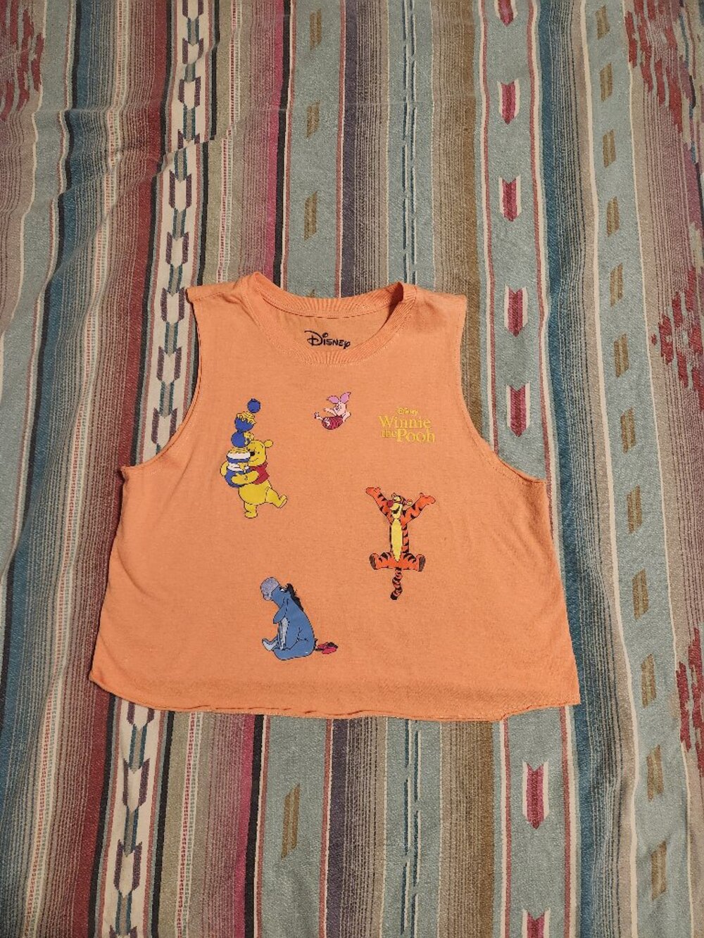 Disney Women's Orange Boxy Sleeveless Tank Top Winnie the Pooh & Friends- Small